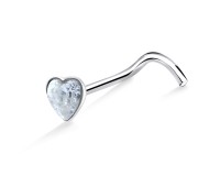 Heart Stone Silver Curved Nose Stud NSKB-786